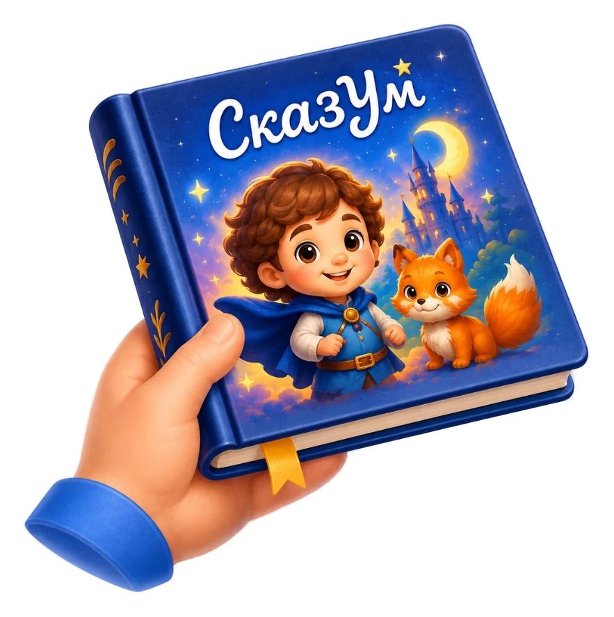 Рука держит премиальную книгу СказУм 20 на 20 сантиметров